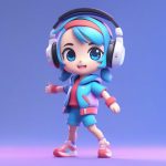 极简Q版电竞女孩:RGB光效与胜利手势,C4D 3D站立照纯蓝背景 6 ji jian q ban dian jing nyu hai rgb guang xiao yu sheng li shou shi c4d3d zhan li zhao chun lan bei