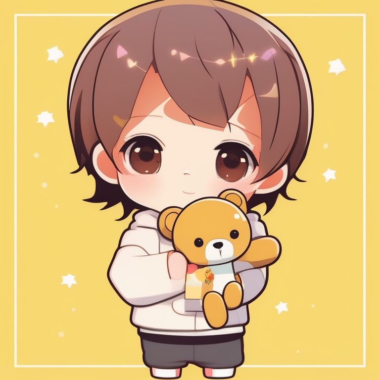 极简Q版动漫风抱抱熊男孩