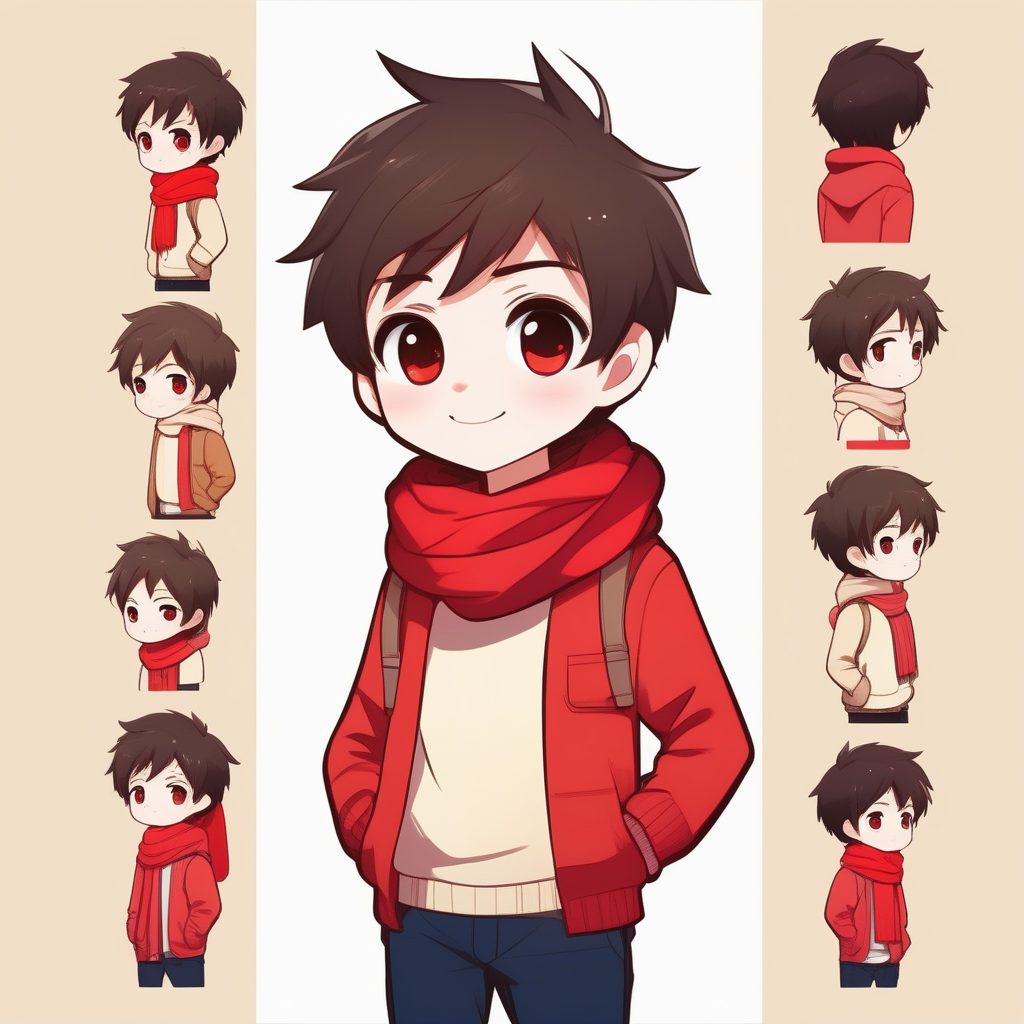 极简Q版动漫风红围巾小男孩