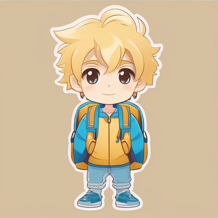 极简Q版动漫风黄发男孩天真形象画