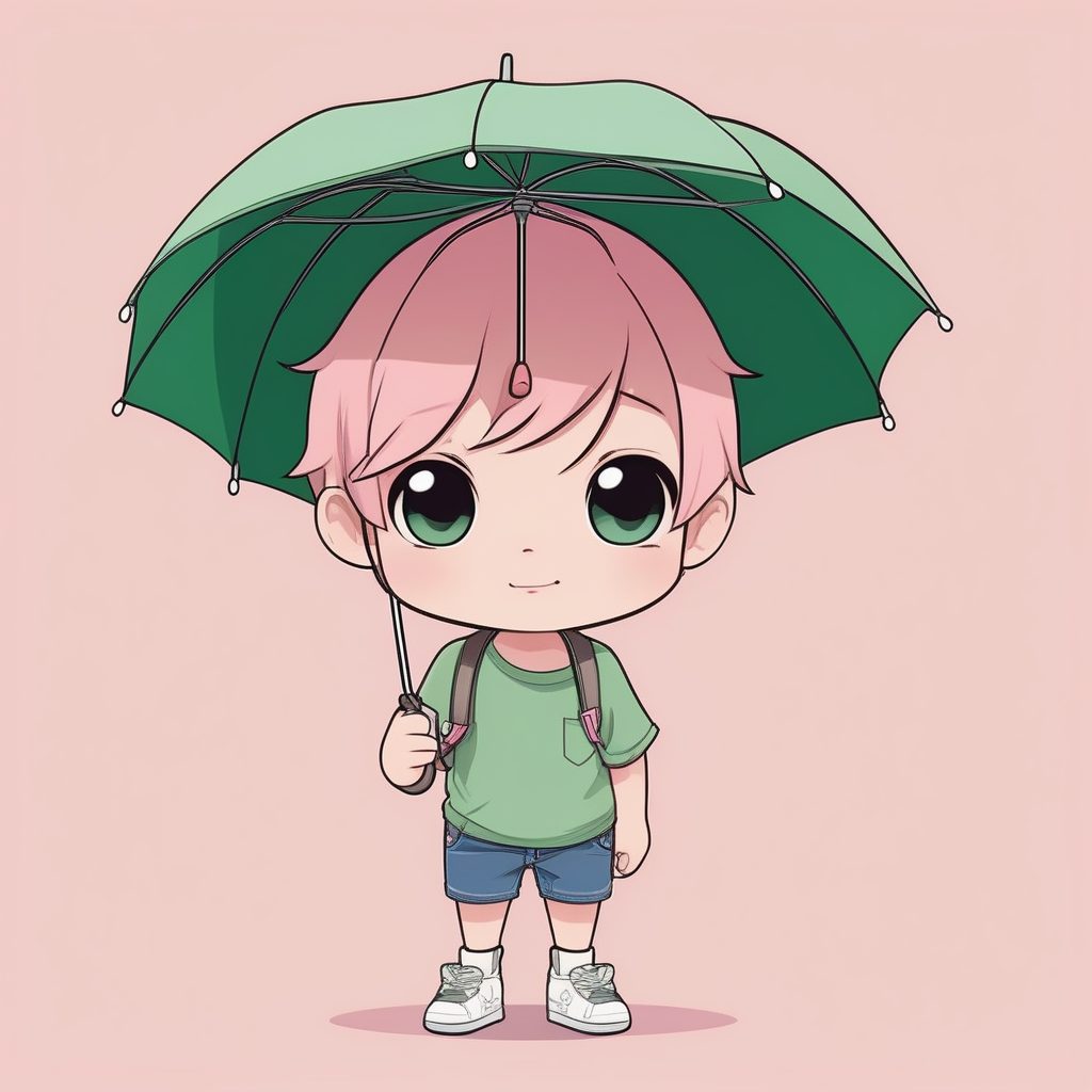 极简Q版动漫风可爱雨伞男孩