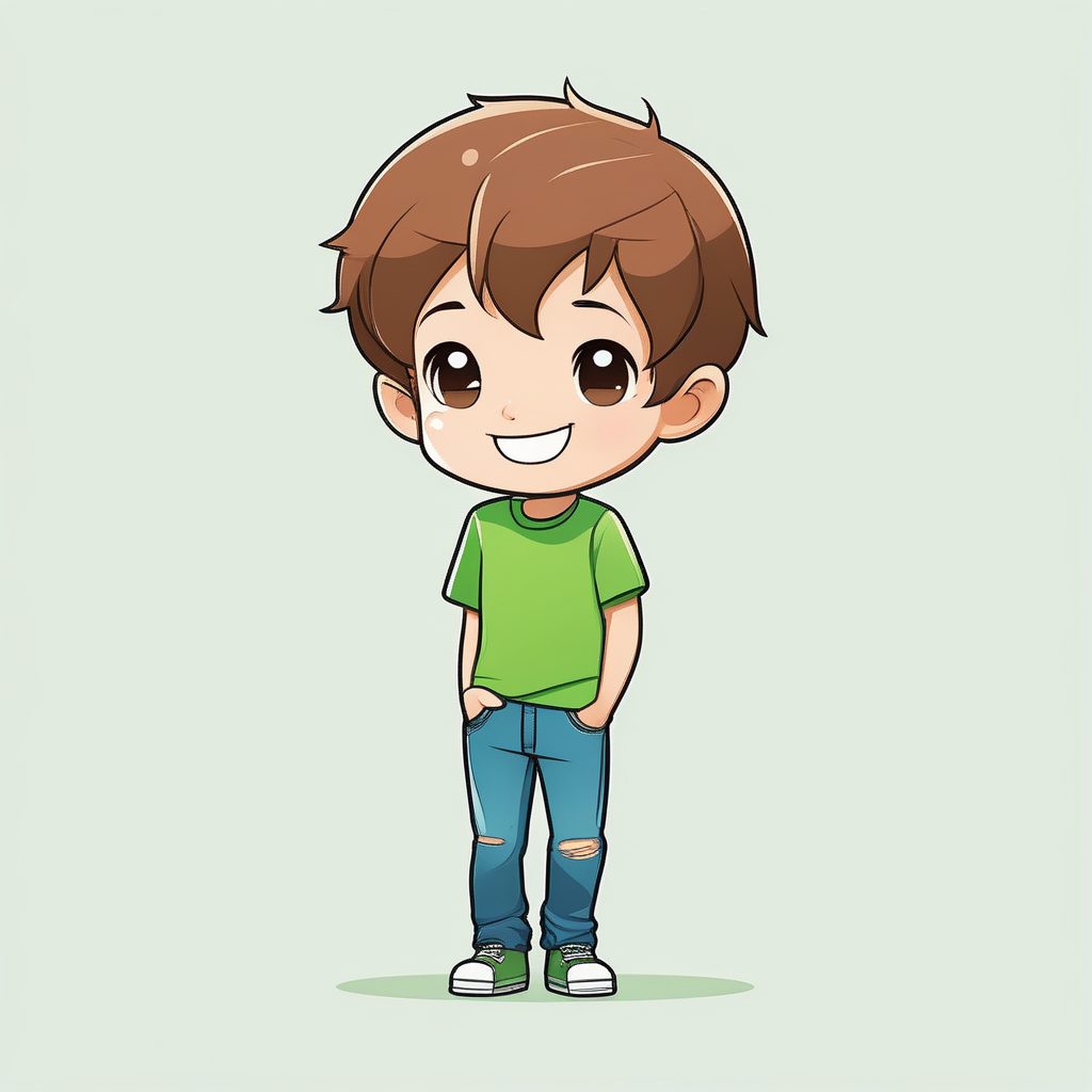 极简Q版动漫风绿色T恤男孩