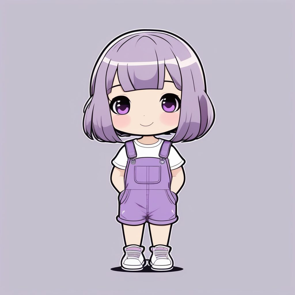 极简Q版动漫风少女-紫色背带裤