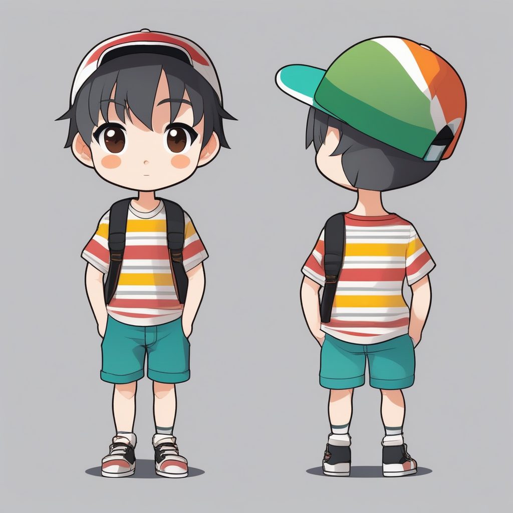 极简Q版动漫风条纹帽子男孩