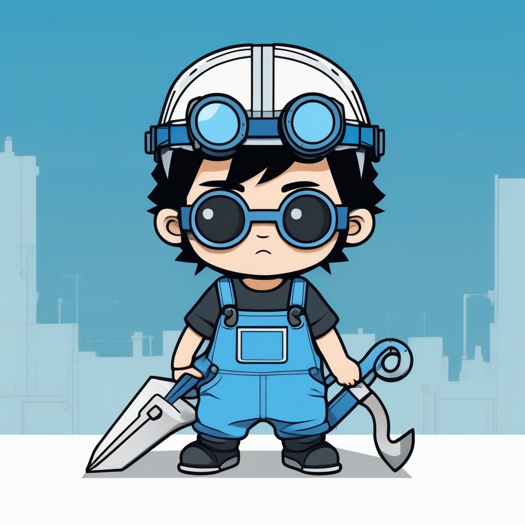 极简Q版动漫机械师男孩：维修主题角色插画创作