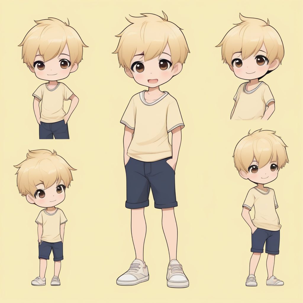 极简Q版动漫金发男孩纯色背景站姿