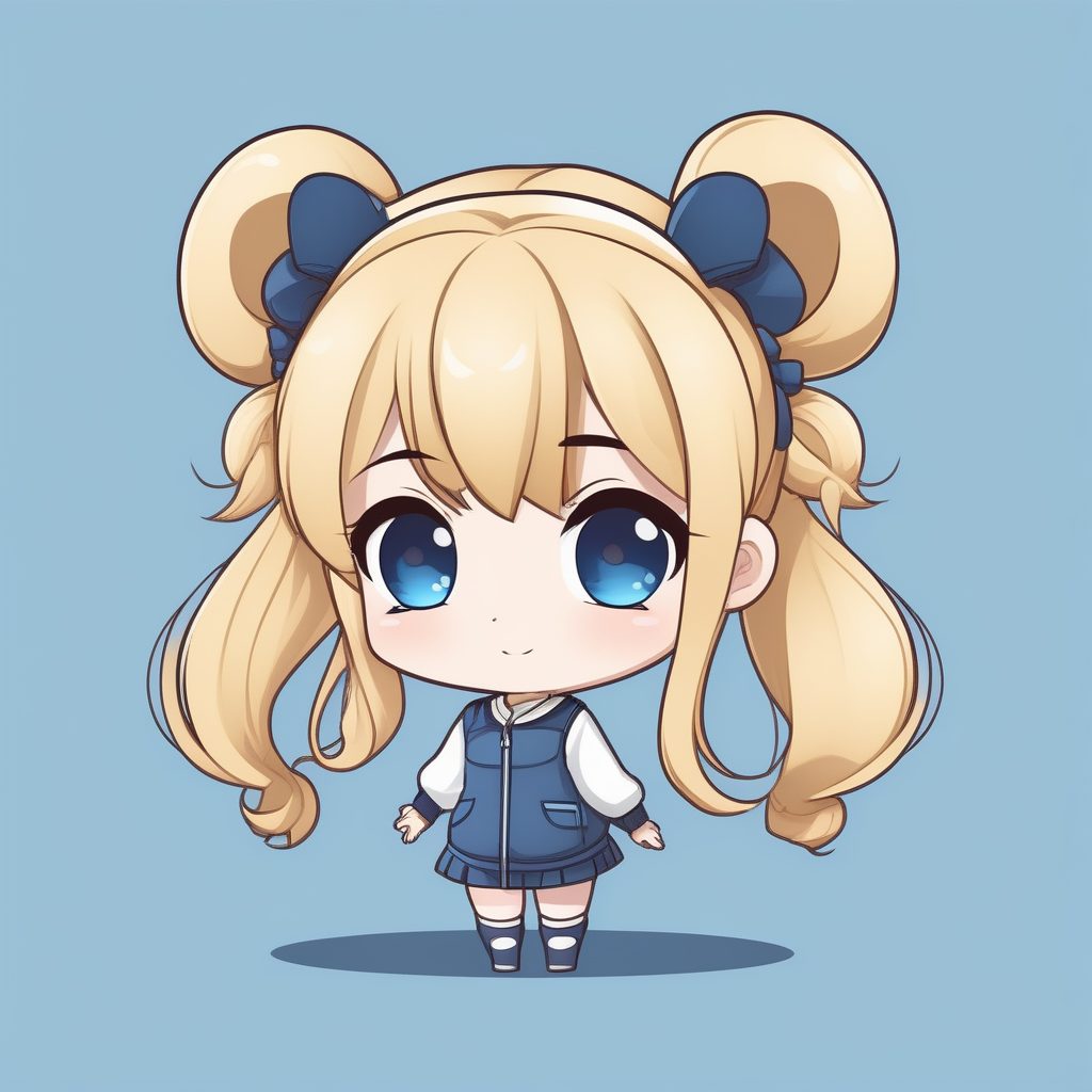 极简Q版动漫金发女孩蓝色背景