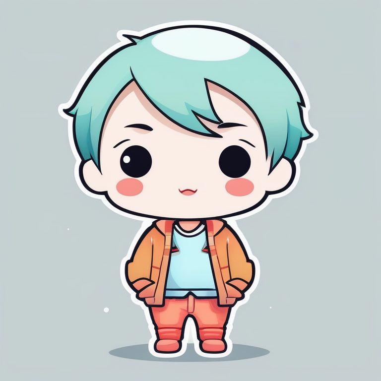 极简Q版动漫卡哇伊男孩全身照-白色背景-眨眼比耶