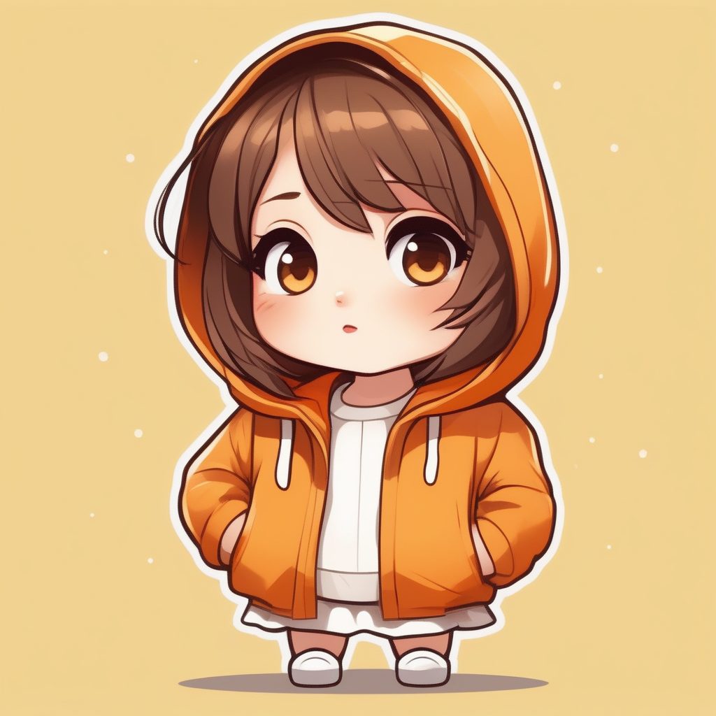 极简Q版动漫卡哇伊女孩-橙色连帽衫