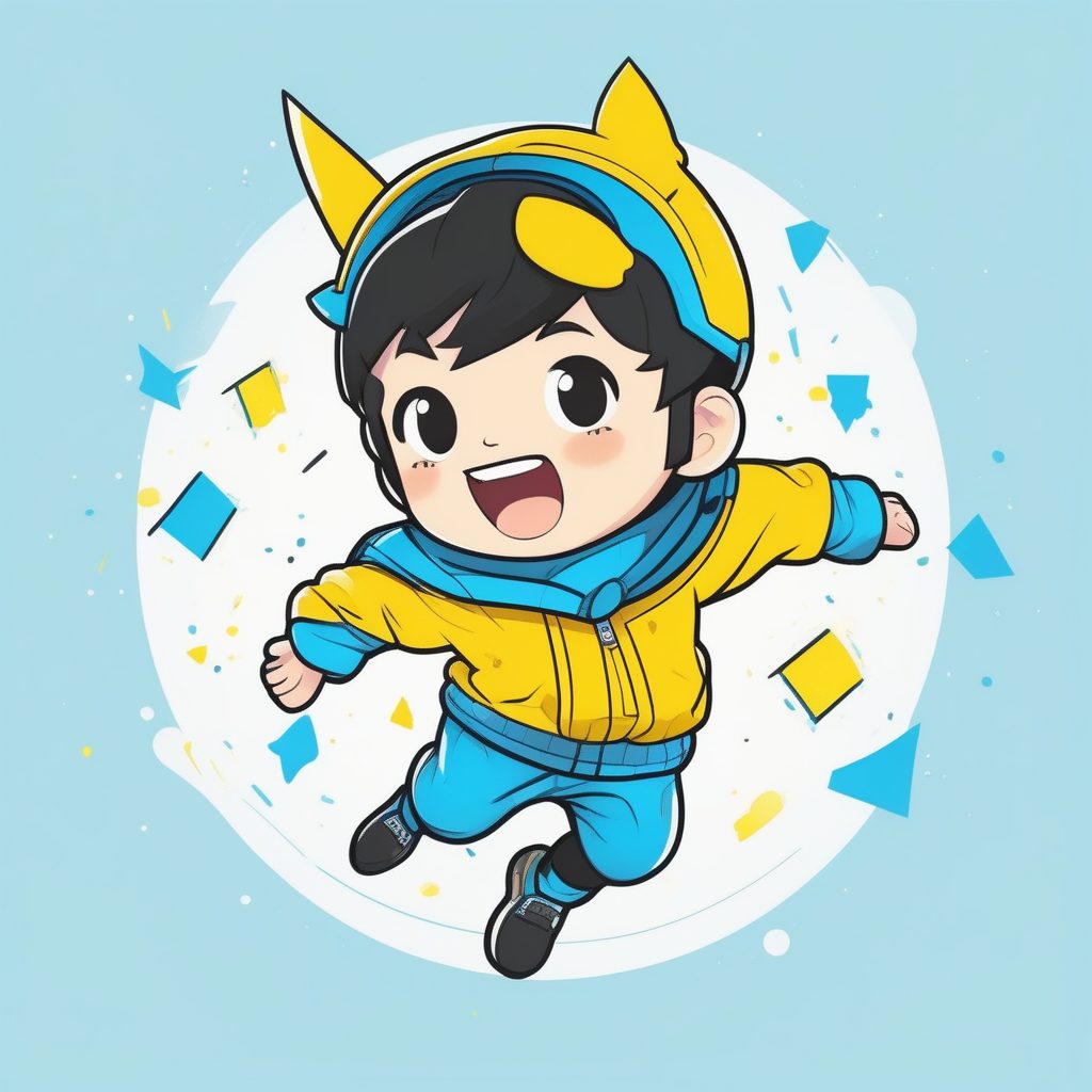 极简Q版动漫男孩:高能跳跃与活力黄色主题全身插画 1 极简Q版动漫男孩:高能跳跃与活力黄色主题全身插画