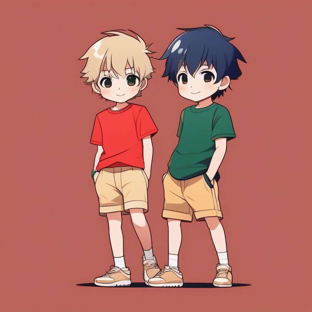 极简Q版动漫男孩:红色背景上的可爱少年