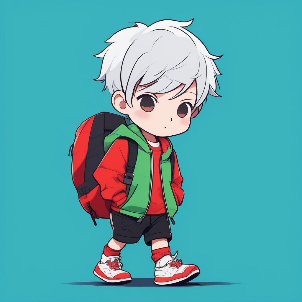 极简Q版动漫男孩:运动风格纯蓝背景