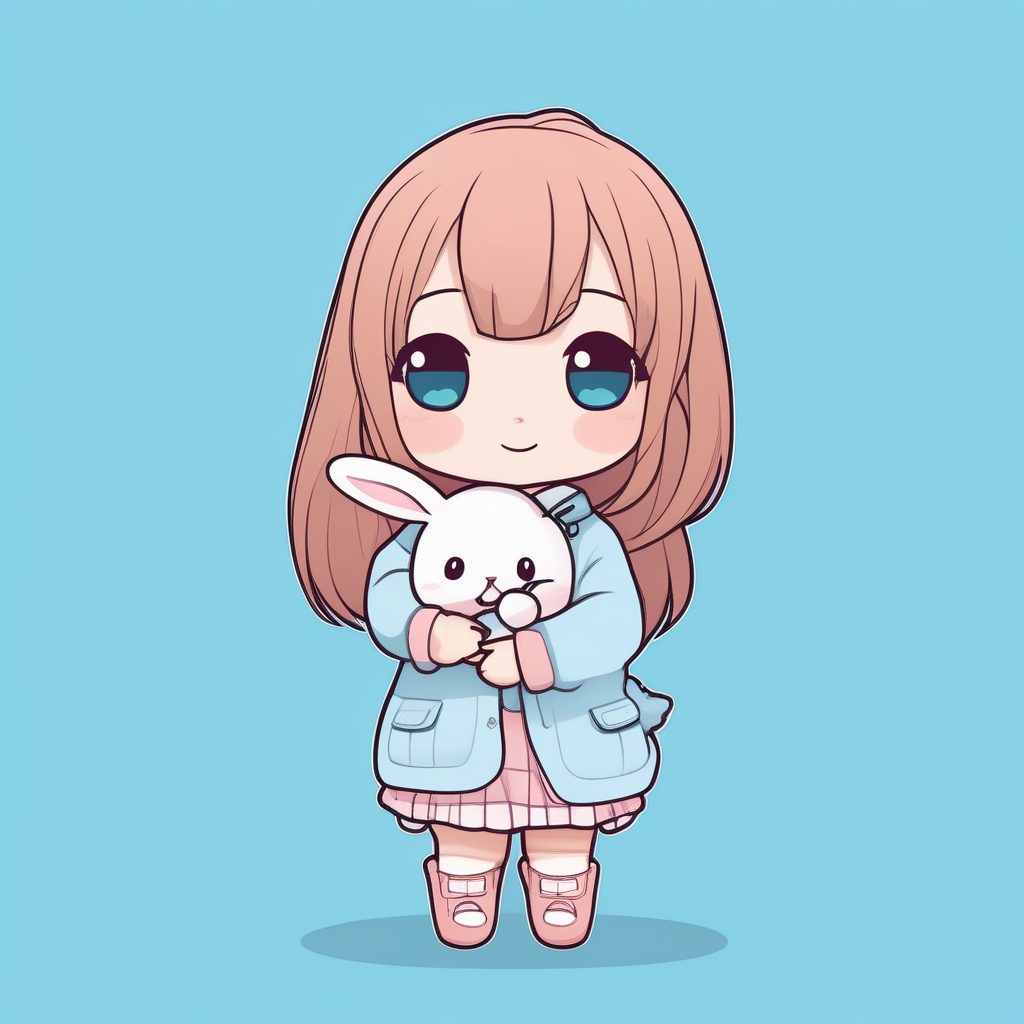 极简Q版动漫女孩抱玩偶