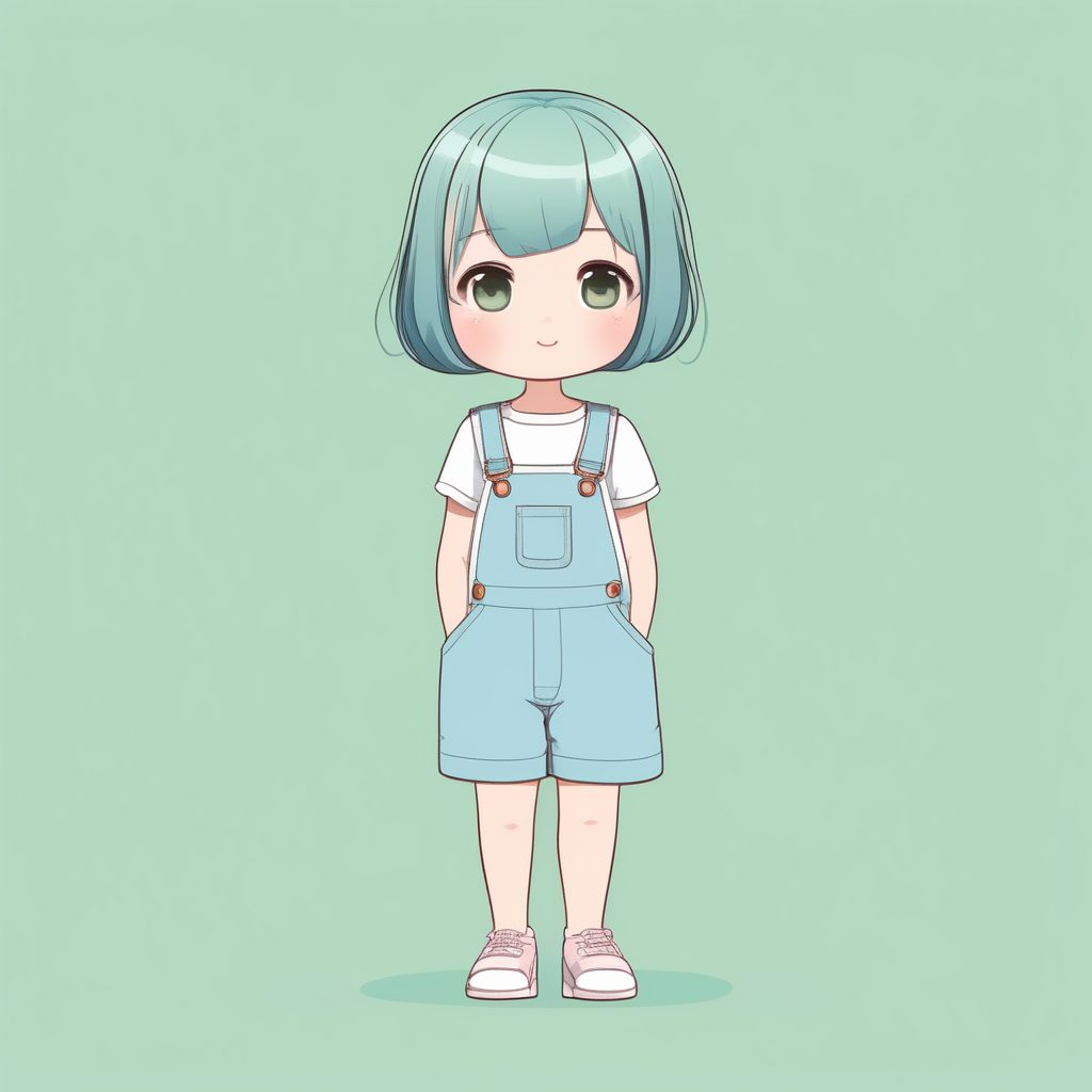 极简Q版动漫女孩背带裤童趣