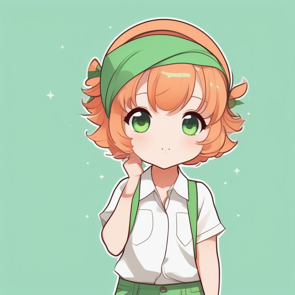 极简Q版动漫女孩-草绿色发带