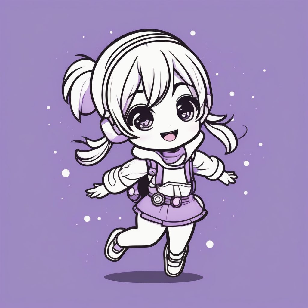 极简Q版动漫女孩：纯色背景下的元气跳跃全身插画