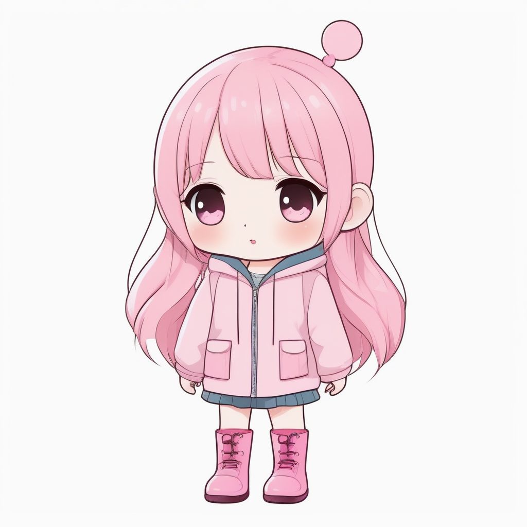 极简Q版动漫女孩粉色雨鞋