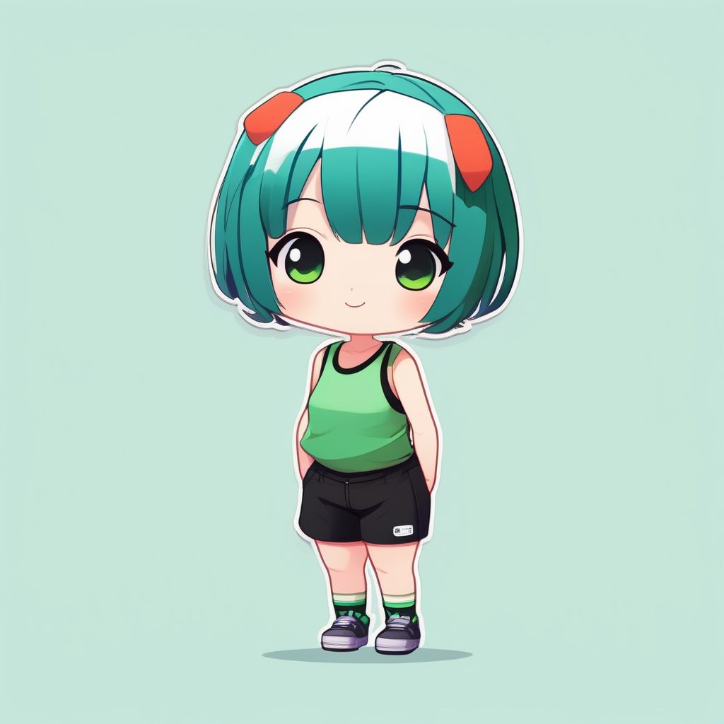 极简Q版动漫女孩-绿色背心短发