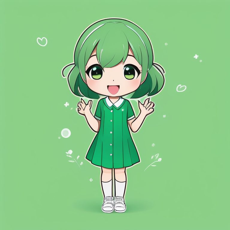 极简Q版动漫女孩绿色小裙子全身像