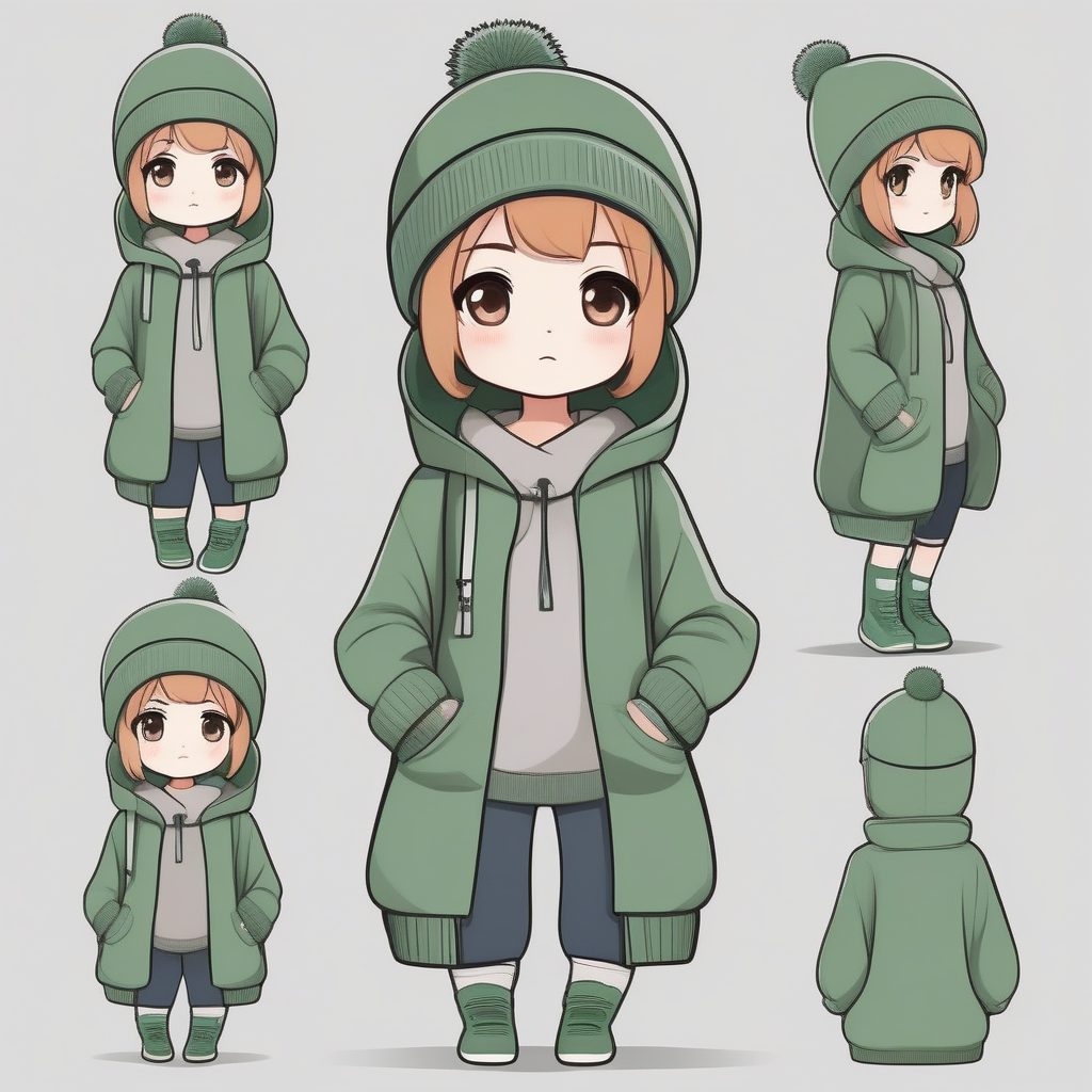 极简Q版动漫女孩绿色针织帽