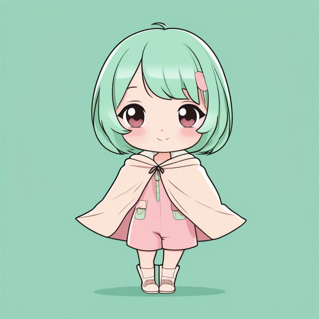 极简Q版动漫女孩-米黄斗篷披肩