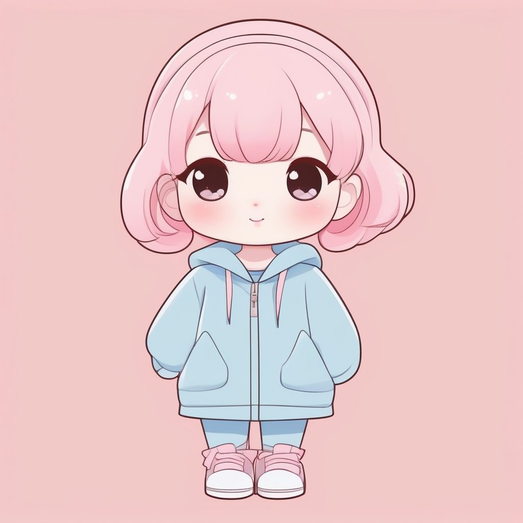 极简Q版动漫女孩浅蓝发卡