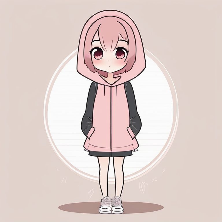 极简Q版动漫女孩全身,柔和粉色背景