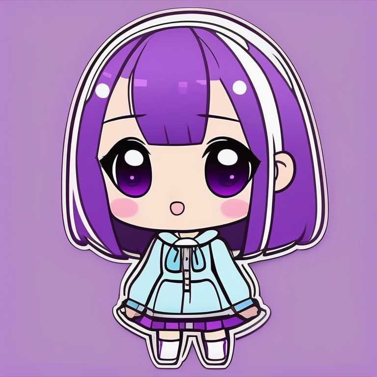 极简Q版动漫女孩全身·紫色纯色背景