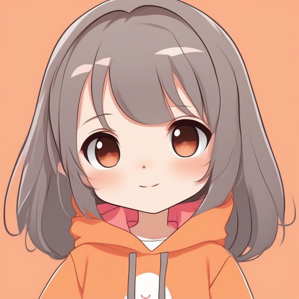 极简Q版动漫少女-灰色卫衣俏皮姿势