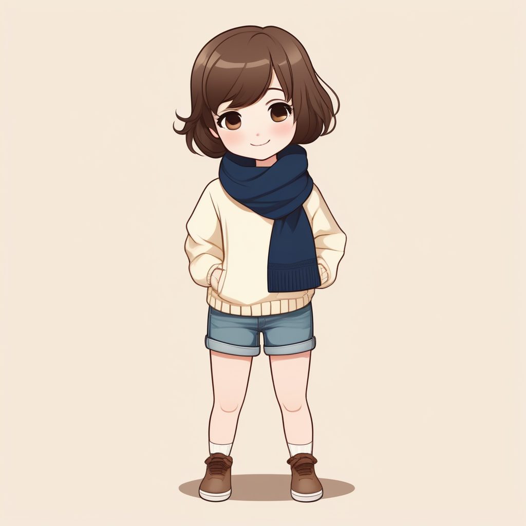 极简Q版动漫少女-蓝色围巾短发