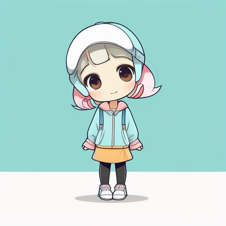 极简Q版动漫少女全身照,清新单色背景