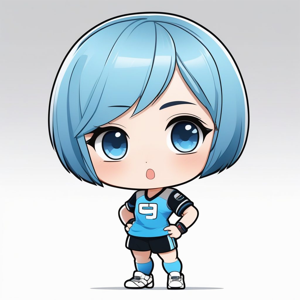 极简Q版动漫 天蓝短发少女 运动风格