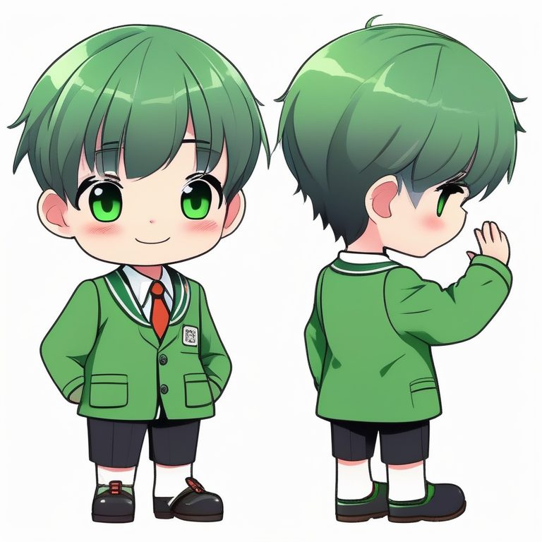 极简Q版动漫小学生男孩纯色背景