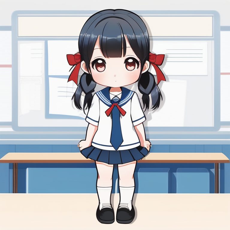 极简Q版动漫小学生女孩全身