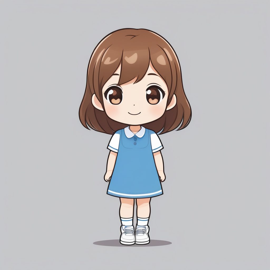 极简Q版短发蓝裙少女卡哇伊插画
