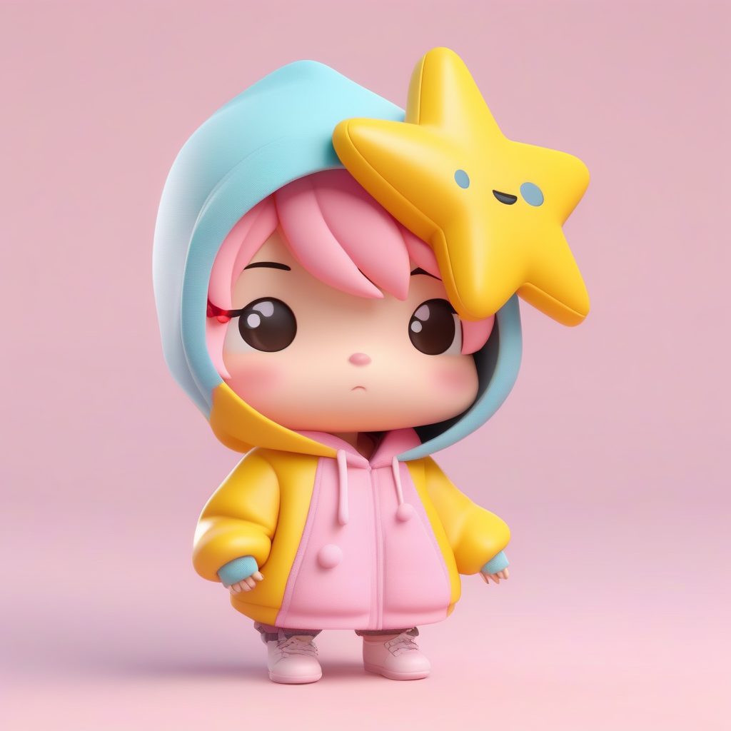 极简Q版粉色连帽衫小女孩粘土3D渲染全身像