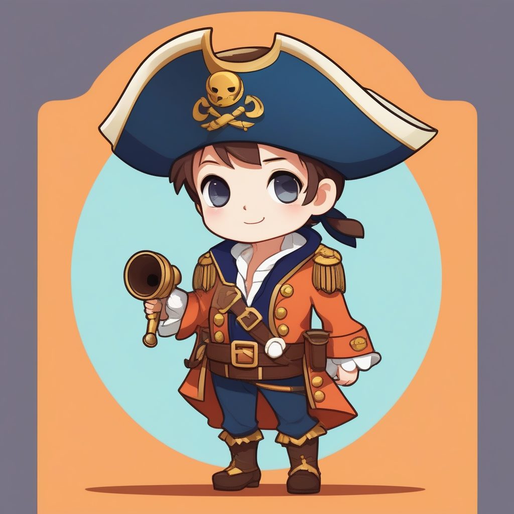 极简Q版海盗船长男孩AI绘画提示词：可爱萌系大头小身全身照