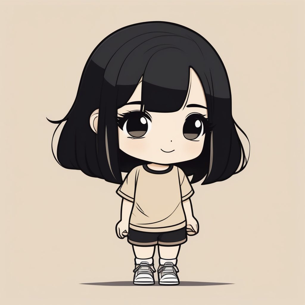 极简Q版黑色短发女孩酷帅少女风