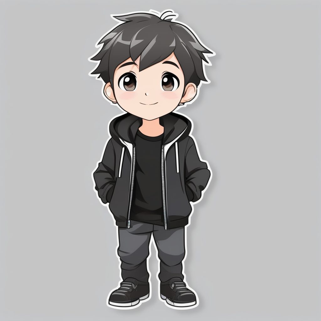 极简Q版黑色夹克动漫男孩全身照