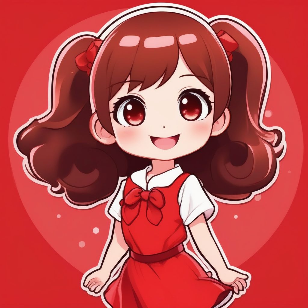 极简Q版红色连衣裙微笑少女