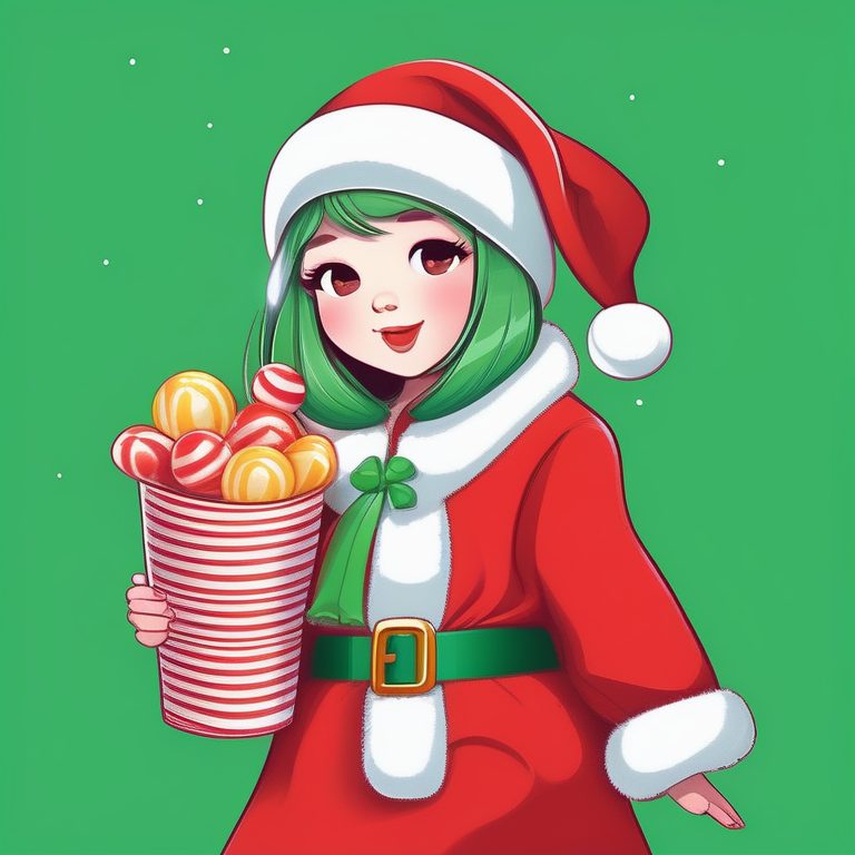 极简Q版红色圣诞服女孩全身形象