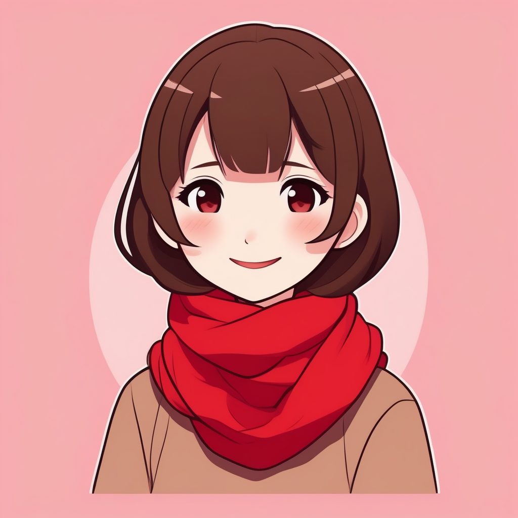 极简Q版红色围巾短发女孩