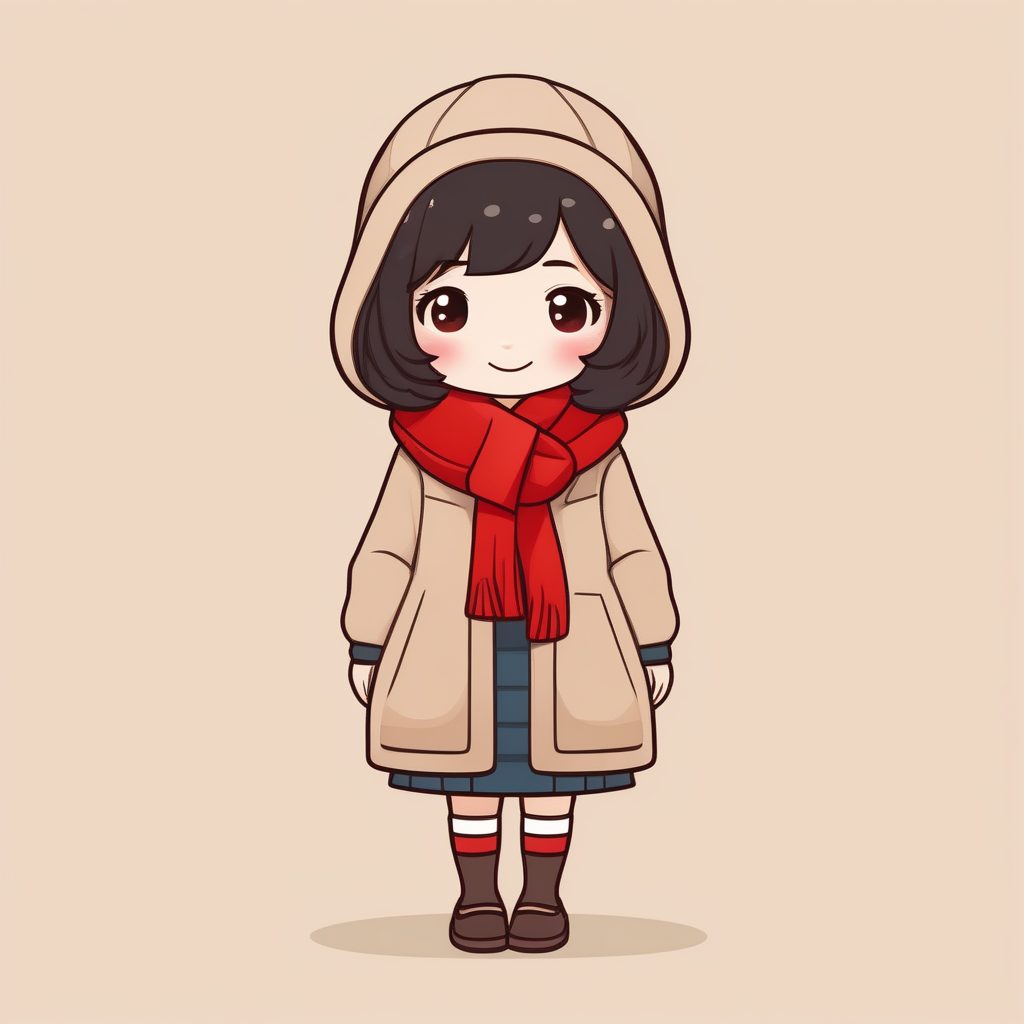 极简Q版红围巾短发女孩冬日温暖