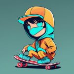 极简Q版滑板手男孩AI绘画:街头潮服平面色块可爱全身像 7 ji jian q ban hua ban shou nan hai ai hui hua jie tou chao fu ping mian se kuai ke ai quan shen