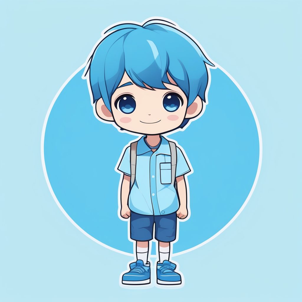 极简Q版欢快蓝鞋男孩全身动漫照