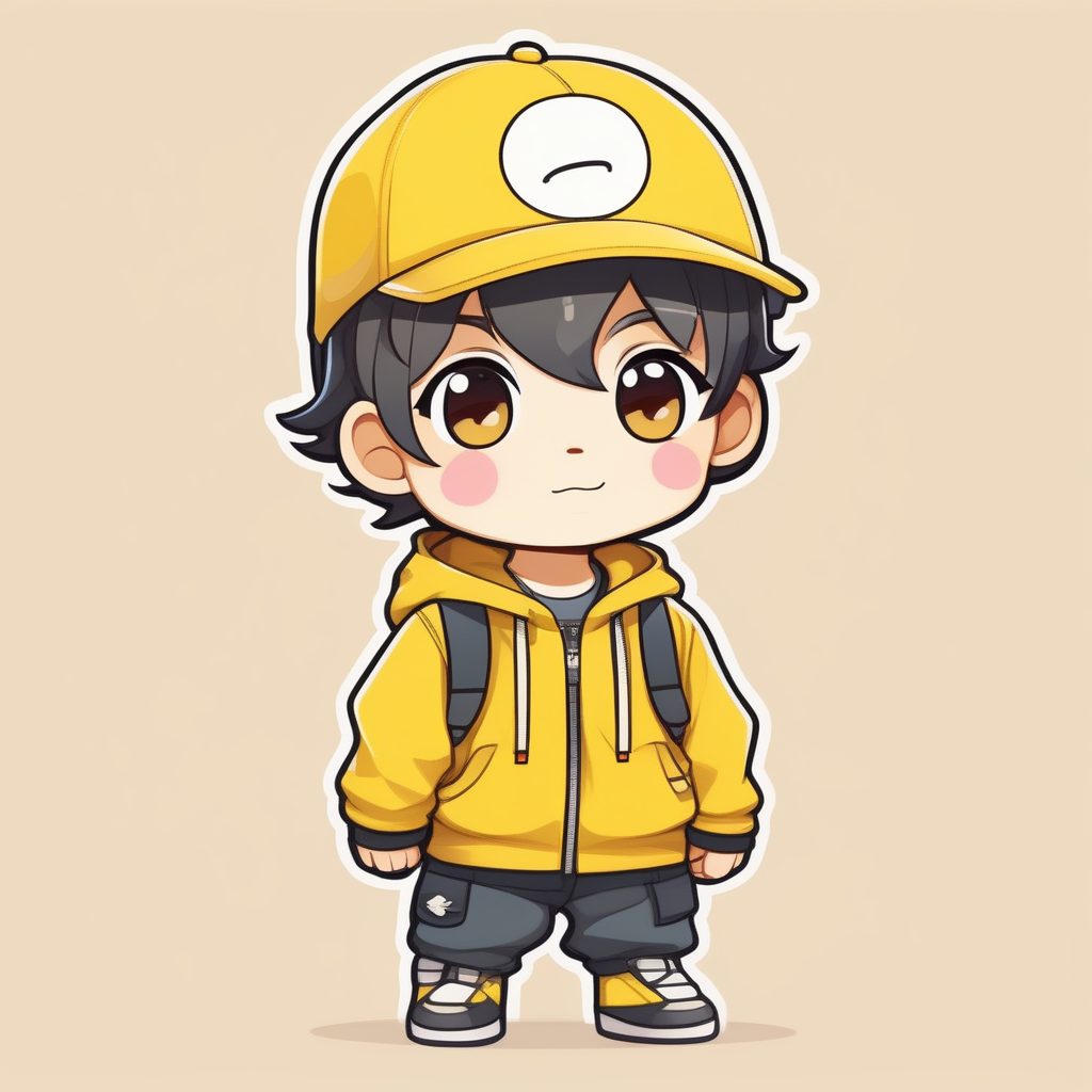 极简Q版黄帽男孩动漫全身卡通形象