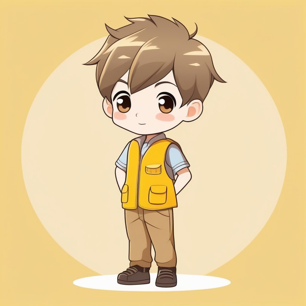 极简Q版黄色背心呆萌男孩纯色底