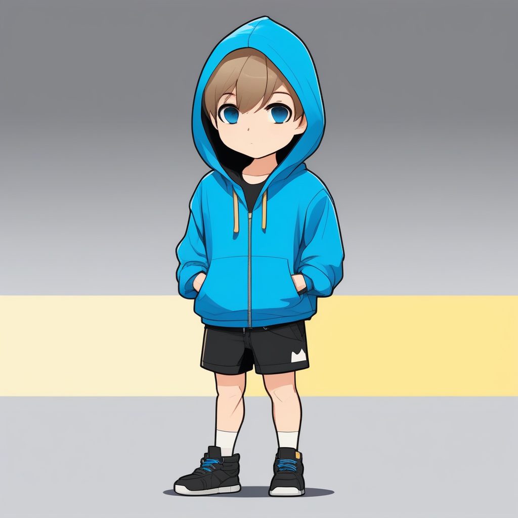 极简Q版：黄色纯色背景下的蓝衣少年