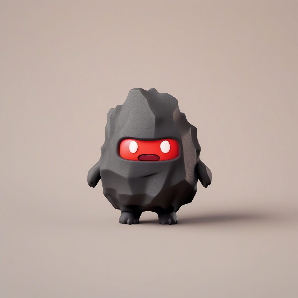 极简Q版火山怪兽：3D哑光粘土全身，岩石纹理