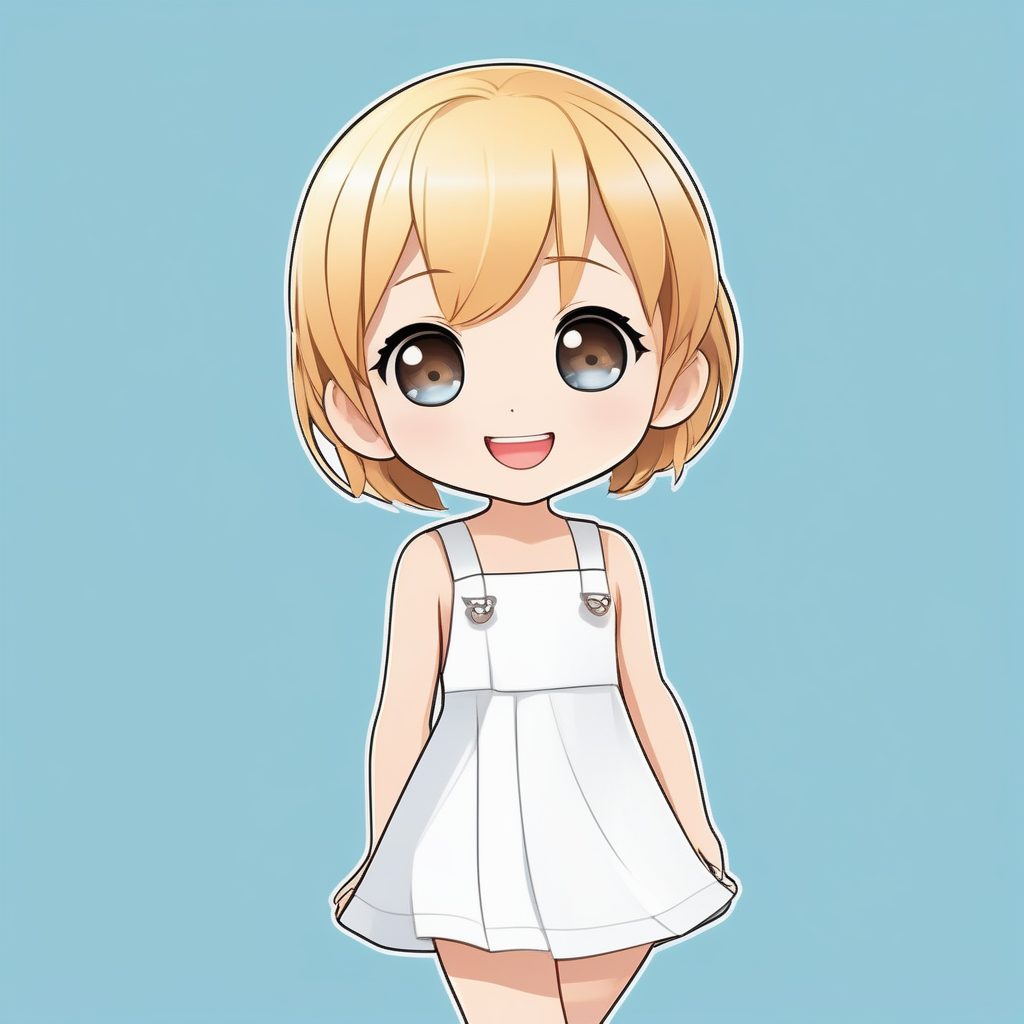 极简Q版卡哇伊白色连衣裙少女